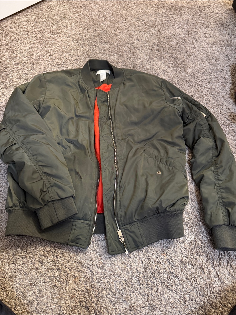 H&M Olive Green Bomber Jacket with Orange Lining